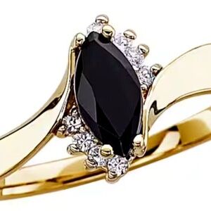 Black Faux Onyx Marquis Fashion Ring with Half Halo Highlights CZ, size 8.25